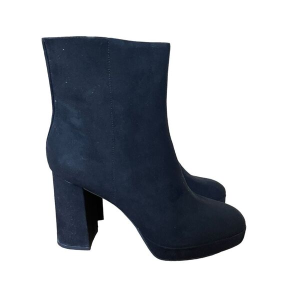 LC Lauren Conrad Halima Stacked Heel Boots Black Faux Suede Round Toe Ankle Boot - Picture 6 of 11